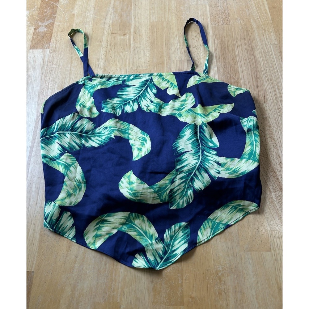 Women's B. Wear Leaf Print Diamond Tank Top Size  L‎ Tropical Bohemian Green
